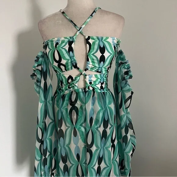 PATBO Wist Long Sleeve Lace Up Maxi Dress
